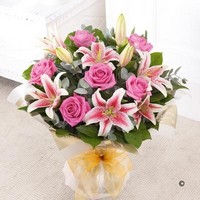 Pink Rose and Lily Hand tied *